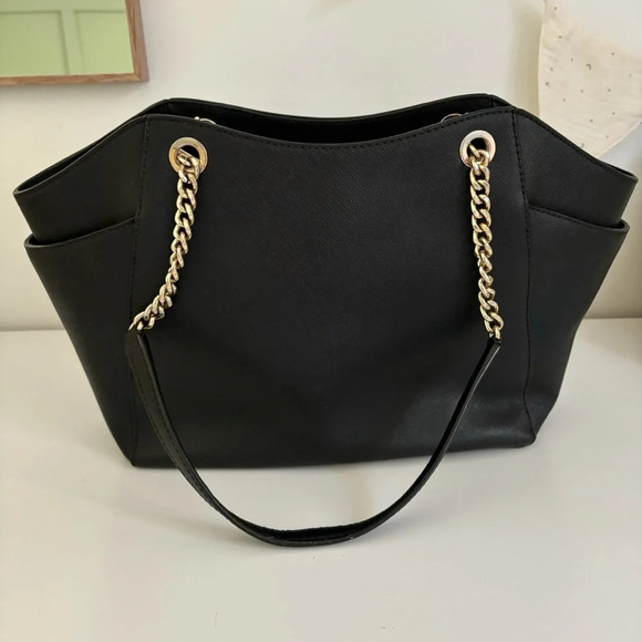 Michael Kors Jet Set Travel Large Saffiano Black Leather Chain Tote Shoulder Bag - Picture 3 of 13